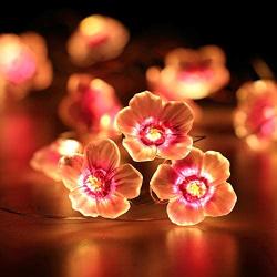 Flower String Lights for Kids Bedroom HuTools Pink Cherry Blossom String Lights 10Ft 30 LED Battery Powered String Lights for Nursery Baby Room Decor