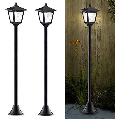 40 Inches Mini Solar Lamp Post Lights Outdoor, Solar Powered Vintage Street Lights for Lawn, Pathway, Driveway, Front/ Back Door, Pack of 2