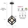 ZHU YAN Industrial Light Indoor Wire Cage Farmhouse Square Metal Black Pendant Light, Hanging Pendant Lighting Fixture for Kitchen Island Living Room Dining Room ,1 Pack (Black)