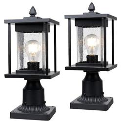 Osimir Outdoor Post Lantern, 2 Pack Modern Outdoor Post Light Fixtures with Pier Mount Base, Sanded Black Finish Seeded Glass, 6.5'' W x 16'' H, 8598/1G-2PK