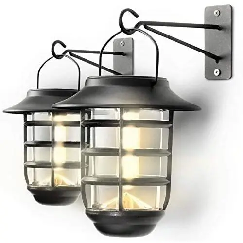 Home Zone Security Solar Wall Lantern Lights - Outdoor 3000K Decorative Light Fixture Wall Mount with No Wiring Required (2-Pack)
