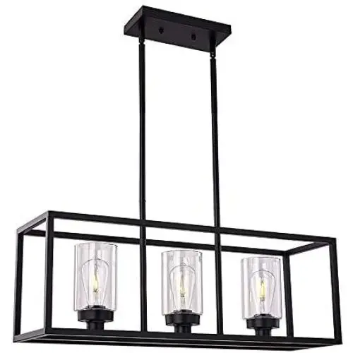 XILICON Black Dining Room Chandeliers Lighting Fixture Linear Pendant Modern 3-Light with Glass Shades Vintage Farmhouse Ceiling Light Hanging for Kitchen Island Cafe Bar XILICON Black Dining Room Chandeliers Lighting Fixture Linear Pendant Modern 3-Light with Glass Shades Vintage Farmhouse Ceiling Light Hanging for Kitchen Island Cafe Bar