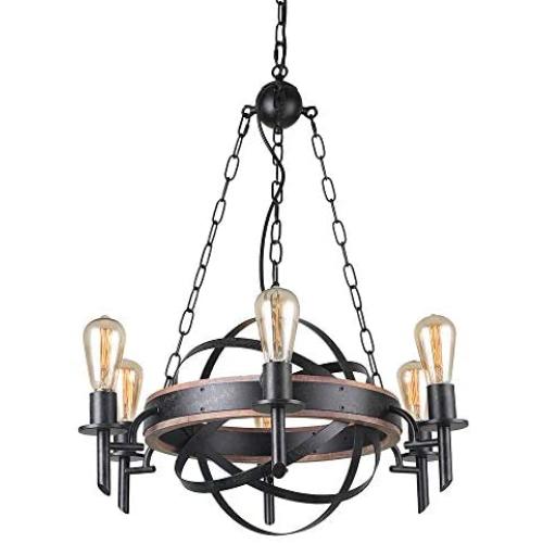 Giluta Globe Chandelier Light Industrial Metal Chandelier Retro Castle Pendant Light Displays Changeable Hanging Ceiling Light Fixture 6 Lights for Entryway Foyer Hallway (C0051)