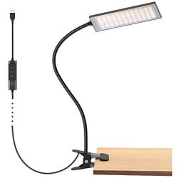 Sanfeya LED Desk Lamp Dimmable Clip Light 11 Level Brightness 3 Color Temperatures 5W LED Reading Light Metal Clip Light USB (5W, Black)