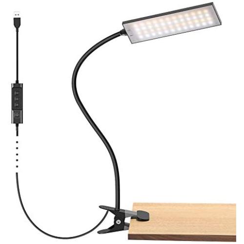 Sanfeya LED Desk Lamp Dimmable Clip Light 11 Level Brightness 3 Color Temperatures 5W LED Reading Light Metal Clip Light USB (5W, Black)