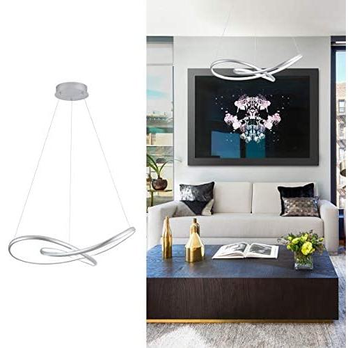 MADEM Modern LED Chandelier Dimmable Chic Circular LED Pendant Light Adjustable Irregular Pendant Lighting Contemporary Chandelier for Living Dining Room Bedroom Kitchen, Cool White 6000K, Silver