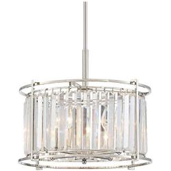 Audrey Polished Nickel Pendant Chandelier 18'' Wide Modern Clear Crystal Drum Shade 4-Light Fixture for Dining Room House Foyer Kitchen Island Entryway Bedroom - Possini Euro Design