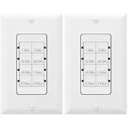 TOPGREENER 4 Hour Countdown Switch Timer | in-Wall, Electrical Switch for Fans Lights Ventilation heaters, Neutral Required, 600W LED, 1/2HP, UL Listed, TGT08 - White, 2 Pack