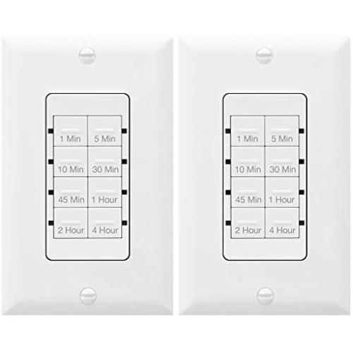 TOPGREENER 4 Hour Countdown Switch Timer | in-Wall, Electrical Switch for Fans Lights Ventilation heaters, Neutral Required, 600W LED, 1/2HP, UL Listed, TGT08 - White, 2 Pack