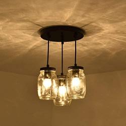 3-Lights Industrial Mason Jar Pendant Light Chandelier, Rustic Farmhouse Bathroom Ceiling Lightmid-Century Pendant lamp Fixture