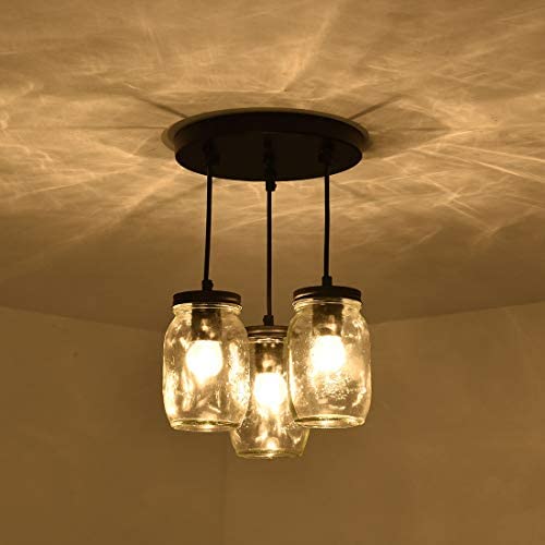 3-Lights Industrial Mason Jar Pendant Light Chandelier, Rustic Farmhouse Bathroom Ceiling Lightmid-Century Pendant lamp Fixture