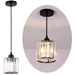 Mini Pendant Light Crystal Pendant Lighting Fixture Flush Mount Ceiling Lighting Fixture Adjustable Hanging Light for Dining Room Bedroom Kitchen Island Living Room Hallway,E26 Bulb,Black