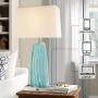 USB Table Lamp Set of 2, LMS 28'' Bedside Table Lamps with USB Charging Ports, Blue Glass Nightstand Lamp with White Fabric Shade, Table Lamps for Bedroom Living Room, LMS-070