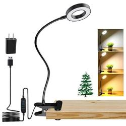 DLLT Dimmable Clip on Light, 48 LED USB Book Reading Light, Color Changeable Night Light Clip on for Desk, Bed Headboard, Makeup Mirror, Dorm Room, Computer, Piano Lighting, 15 Brightness (Black)