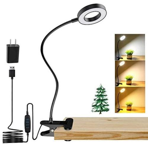 DLLT Dimmable Clip on Light, 48 LED USB Book Reading Light, Color Changeable Night Light Clip on for Desk, Bed Headboard, Makeup Mirror, Dorm Room, Computer, Piano Lighting, 15 Brightness (Black)