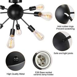 Semi Flush Mount Ceiling Light with 8 Light, Modern Black Sputnik Chandelier with E26 Base, Industrial Vintage Ceiling Lamp Fixture for Bedroom Kitchen Entryway Hallway