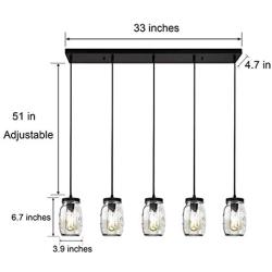 LUVISI 5 Lights Mason Jar Pendant Light,Industrial Farmhouse Kitchen Island Chandelier Hanging Lamp for Kitchen Island Dining Room Living Room Cafe Pub