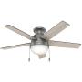 HUNTER 59270 Anslee Indoor Low Profile Ceiling Fan with LED Light and Pull Chain Control, 46'', Matte Silver