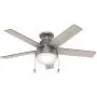 HUNTER 59270 Anslee Indoor Low Profile Ceiling Fan with LED Light and Pull Chain Control, 46'', Matte Silver