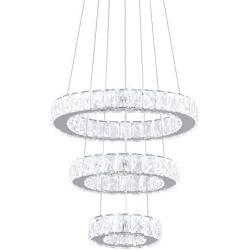 SEFINN FOUR Modern Crystal Chandelier LED Light Fixture 3 Rings Pendant Adjustable Stainless Steel Flush Mount Ceiling Lighting Chandelier for Dining Room Living Room Foyer Bedroom Cold White