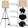Modern Industrial Flaxen Lampshade Tripod Floor Lamp with Shelves- Modern Mid Century Design Standing Light with Metal Legs - Adjustable Height Reading Light for Living Room Bedside Office