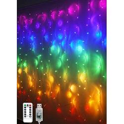 Rainbow Fairy String Curtain Lights with Remote, Twinkle LED Icicle Rainbow Lights Curtain for Girls Room, Bedroom, Teen Room, Kids Room, Unicorn Room, Party, Holiday Décor (Rainbow)