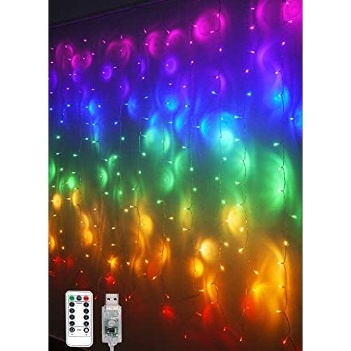 Rainbow Fairy String Curtain Lights with Remote, Twinkle LED Icicle Rainbow Lights Curtain for Girls Room, Bedroom, Teen Room, Kids Room, Unicorn Room, Party, Holiday Décor (Rainbow)