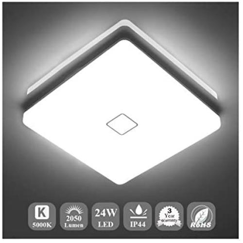 Airand 5000K LED Ceiling Light Flush Mount 24W 12.6in Square LED Ceiling Lamp for Kitchen Bathroom Hallway with 240Pcs LED Chips Without Flicker, 2050LM, IP44, 80Ra+, 180W Equivalent (Daylight White)