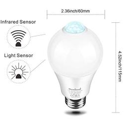 Boxlood Outdoor Motion Sensor Light Bulb, 12W(100W Equivalent),Indoor Automatic Activated by Motion,A19,E26, 6000K Dusk to Dawn Security Bulbs for Entrance,Porch,Stairs,Garage,Hallway 2Pack