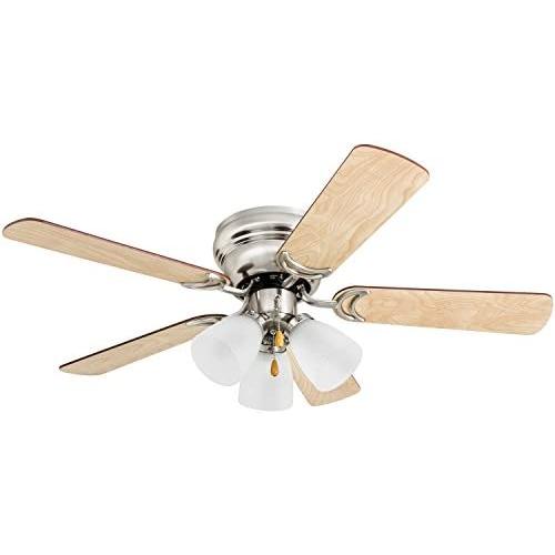 Prominence Home 50863 Whitley Hugger Ceiling Fan with 3 Light Fixture, 42'' LED Indoor Low-Profile/Flush-mount, Satin Nickel