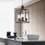 VINLUZ Industrial 3-Light Kitchen Island Chandelier Oil Rubbed Bronze with Clear Glass Shade, Modern Cage Pendant Lighting Farmhouse Metal Hanging Ceiling Light Fixture for Dining Room Bar