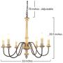 Febturniture 33'' French Country Wood Chandeliers, 6 Candle Holder Lights Pendant Lighting Metal Hanging Ceiling Lamp for Dining Room, Living Room, Bedroom, Foyer