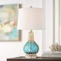 Alana Coastal Accent Table Lamp with Nightlight LED Rope Blue Glass Gourd White Fabric Drum Shade for Living Room Bedroom Bedside Nightstand Office Family - 360 Lighting