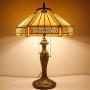 Tiffany Lamp Bedside Table Reading Lighting Yellow Hexagon Stained Glass Mission Style Shade Antique Base W16H24 Inch S011 WERFACTORY LAMPS Lover Parent Friend Kids Living Room Bedroom Coffee Bar Desk