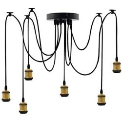 EmyTock Lighting Industrial Cluster 6 Way Pendant Light Fittings, Loft Bar Triple Hanging Pendant Ceiling Lights with Adjustable 200cm Wires for Kitchen Island Living Room Dining Room Bronze