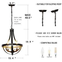 Unitop 3-Light Antler Light Fixtures, 15.4''Dia Rustic Industrial Farmhouse Iron Chandeliers Lighting Black for Foyer Living Room Kitchen Island Cafe Bar