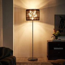 Modernluci Silver Crystal Floor Lamp - Bright LED Chandelier Mid-Century Modern Living Room Lighting Floor Lamp with Black Shade,58 Chrome Finish Tall Pole - Edison Style Bulbs Included