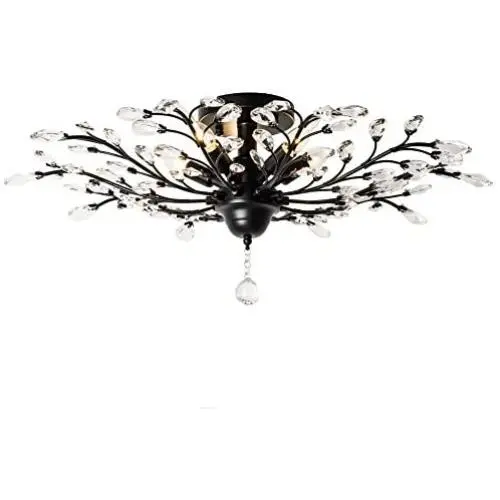 Garwarm 5 Lights Vintage Crystal Chandeliers Ceiling Lights LED Light Crystal Pendant Lighting Ceiling Light Fixtures Chandeliers Lighting for Living Room Bedroom Restaurant Porch Chandelier(Black)