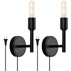 Passica 2-Pack Plug in Vintage Industrial Black Vanity Wall Sconce Living Room Bedroom Restaurant Retro Wall Lamp Modern Fixture Wall Lights Fitting