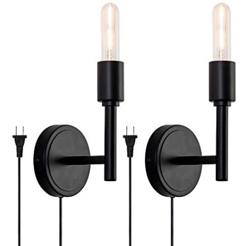 Passica 2-Pack Plug in Vintage Industrial Black Vanity Wall Sconce Living Room Bedroom Restaurant Retro Wall Lamp Modern Fixture Wall Lights Fitting