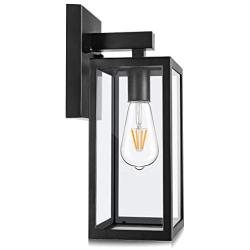 Outdoor Wall Lantern, Exterior Waterproof Wall Sconce Light Fixture, Matte Black Anti-Rust Wall Mount Light with Clear Glass Shade, E26 Socket Wall Lamp for Porch Entryway Doorway (Bulb Not Included)