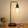 Industrial Table Lamp, Vintage Nightstand Lamp with Dual USB Ports Antique Office Lamp Glass Shade Metal Desk Reading Lamp for Bedroom, Living Room, Dorm, 6W 2700K Dimmable LED Edison Bulb Included