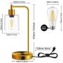 QiMH Industrial Table Lamp for Bedroom,Touch Control Bedside Lamp with USB Port/Outlet Dimmable Glass Shade Nightstand Lamp for Bedroom Office Reading with Bulb (Gold)