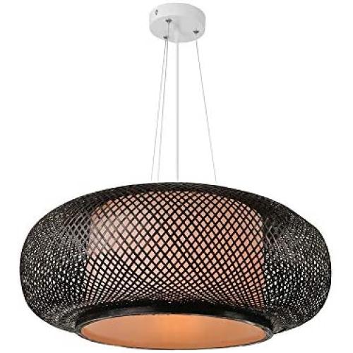 LITFAD Black Lantern Pendant Lighting LED Hanging Lamp Modern Weave Single Light Pendant Lamp Ceiling Hanging Light with Adjustable Cord for Restaurant Dining Room Bedroom - 19.8'' (50 cm)