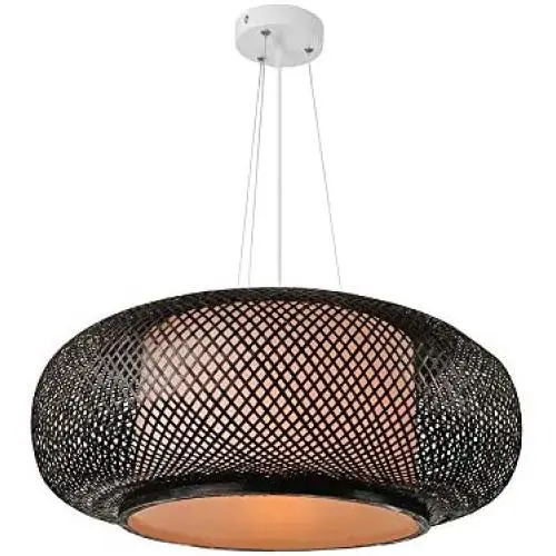 LITFAD Black Lantern Pendant Lighting LED Hanging Lamp Modern Weave Single Light Pendant Lamp Ceiling Hanging Light with Adjustable Cord for Restaurant Dining Room Bedroom - 23.5'' (60 cm)