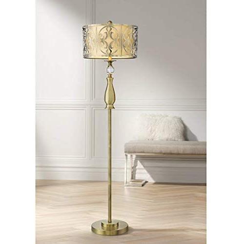 Doris Modern Floor Lamp Antique Brass Outer Cutout Openwork Inner Neutral Fabric Double Drum Shade for Living Room Reading Bedroom Office - Possini Euro Design Doris Modern Floor Lamp Antique Brass Outer Cutout Openwork Inner Neutral Fabric Double Drum Shade for Living Room Reading Bedroom Office - Possini Euro Design