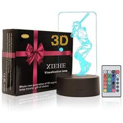 3D Illusion LED Night Light,16 Colors Gradual Changing Touch Switch USB Table Lamp for Holiday Gifts or Home Decorations (Remote Control，Baseball Light,Baseball Player)