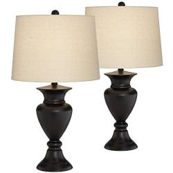 Traditional Table Lamps Set of 2 Dark Bronze Urn Ivory Tapered Drum Shade for Living Room Family Bedroom Nightstand - Regency Hill