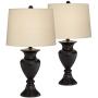 Traditional Table Lamps Set of 2 Dark Bronze Urn Ivory Tapered Drum Shade for Living Room Family Bedroom Nightstand - Regency Hill