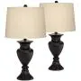Traditional Table Lamps Set of 2 Dark Bronze Urn Ivory Tapered Drum Shade for Living Room Family Bedroom Nightstand - Regency Hill Traditional Table Lamps Set of 2 Dark Bronze Urn Ivory Tapered Drum Shade for Living Room Family Bedroom Nightstand - Regency Hill